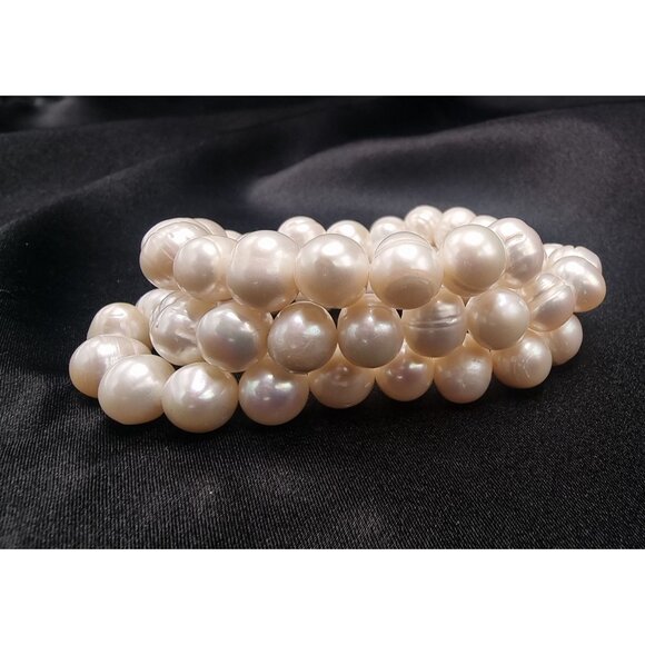 Freshwater Pearl Stretch Bracelets Set Of 3 Elegant White Beaded Jewelry For Wom - Picture 6 of 6